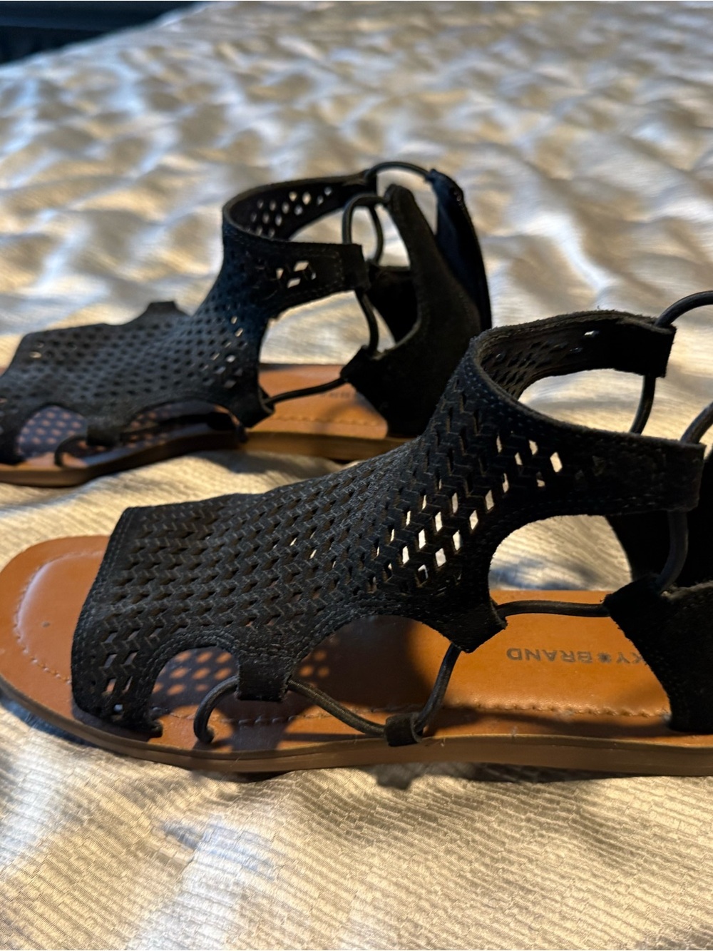 Lucky Brand Black Woven Cutout Gladiator Sandals